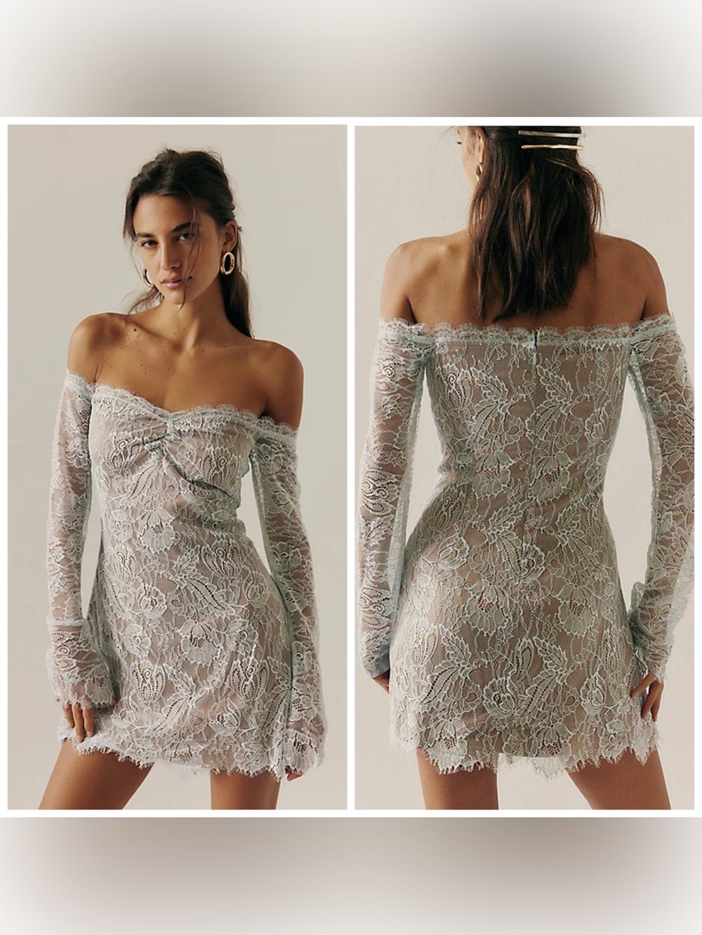 Retrofete Aino Lace‎ Dress Mini Off The Shoulder Small Blue